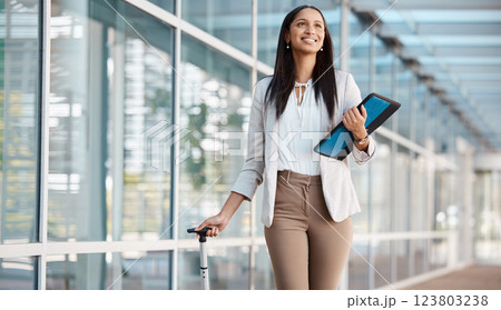 Business woman at the airport outdoor in the city with files for a professional work trip. Travel, happy and corporate manager from Brazil leaving for a flight for a company management career seminar Business woman at the airport outdoor in the city with files for a professional work trip. Travel, happy and corporate manager from Brazil leaving for a flight for a company management career seminar 123803238