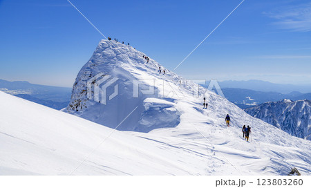 厳冬期の谷川岳・トマの耳（雪景色） 123803260