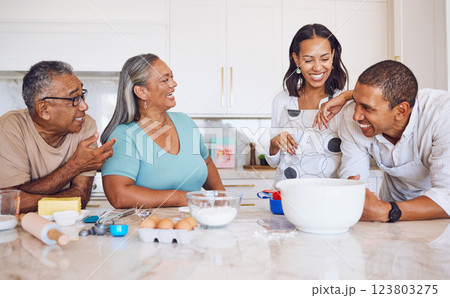 Happy big family, kitchen and baking, cooking or talking in home together. Love, grandparents and man, woman and comic conversation, bonding and discussion spending quality time together in house. Happy big family, kitchen and baking, cooking or talking in home together. Love, grandparents and man, woman and comic conversation, bonding and discussion spending quality time together in house. 123803275