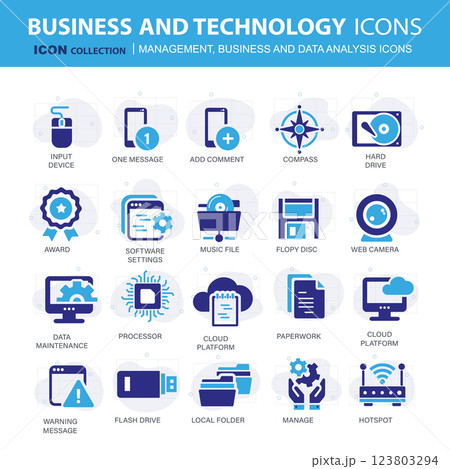 Business and marketing, programming, data management, internet connection, social network, computing, information. Flat vector illustration Business and marketing, programming, data management, internet connection, social network, computing, information. Flat vector illustration 123803294