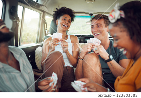 Friends, car road trip and game of card for diversity group of people bond and enjoy quality vacation time together. Transport travel, freedom smile and happy gen z students play fun match on holiday Friends, car road trip and game of card for diversity group of people bond and enjoy quality vacation time together. Transport travel, freedom smile and happy gen z students play fun match on holiday 123803385