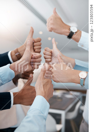 Thumbs up, business people success and hands in modern office of teamwork celebration, review and motivation. Closeup corporate group of winner employees, support and like emoji vote of goal feedback Thumbs up, business people success and hands in modern office of teamwork celebration, review and motivation. Closeup corporate group of winner employees, support and like emoji vote of goal feedback 123803594