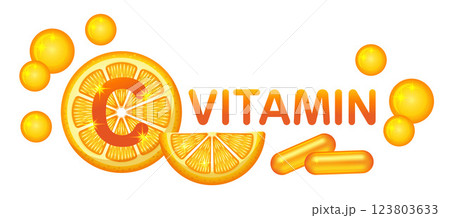 Vitamin C citrus medical pill capsule, pharmacy multivitamin medicine tablet. Chemical medicament with orange, lemon fruit. Healthy diet food supplement. Health care. Medication package sign. Vector Vitamin C citrus medical pill capsule, pharmacy multivitamin medicine tablet. Chemical medicament with orange, lemon fruit. Healthy diet food supplement. Health care. Medication package sign. Vector 123803633