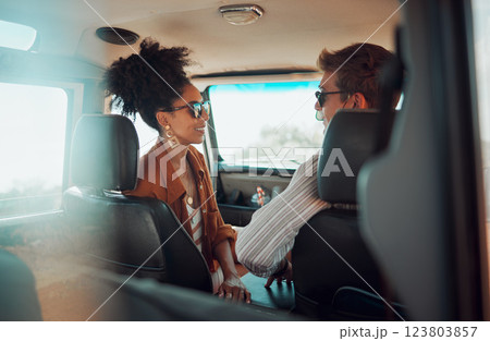 Happy, smile and couple in conversation while on road trip vacation with car in summer. Happiness, freedom and interracial man and woman on travel holiday, outdoor adventure or journey in countryside Happy, smile and couple in conversation while on road trip vacation with car in summer. Happiness, freedom and interracial man and woman on travel holiday, outdoor adventure or journey in countryside 123803857