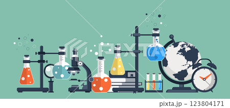 Laboratory equipment banner. Concept for science, medicine and knowledge. Flat vector illustration Laboratory equipment banner. Concept for science, medicine and knowledge. Flat vector illustration 123804171