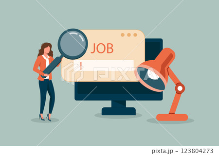 Looking for new job, employment, career or job search, find opportunity, seek for vacancy or work position concept. Flat vector illustration Looking for new job, employment, career or job search, find opportunity, seek for vacancy or work position concept. Flat vector illustration 123804273