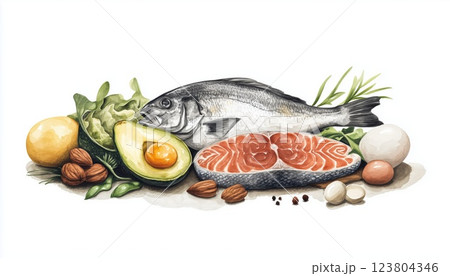 Embracing The Keto Lifestyle: A Low Carb, High Fat Diet Featuring Fish, Nuts, Eggs, Meat, And Avocados For Therapeutic Eating 123804346
