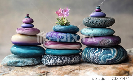 Arrangement Of Stones One On Top Of The Other In A Neat, Organized Manner. Stones Are Carefully Balanced To Create A Stable Structure. 123804474