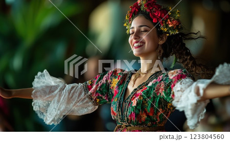 Traditional Romany Dance And Folk Songs Showcase At Gypsy Dance Festival: Roma Gypsy Girls Perform In National Clothing At Wedding Reception. Traditional Romany Dance And Folk Songs Showcase At Gypsy Dance Festival: Roma Gypsy Girls Perform In National Clothing At Wedding Reception. 123804560