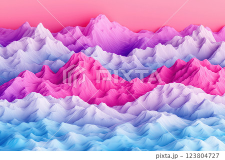Vibrant abstract mountain range with colorful peaks and gradients against a soft sky. 123804727