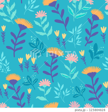 Seamless pattern with cute gentle doodle flowers. Feminine romantic print for scrapbooking and textile.  123804828
