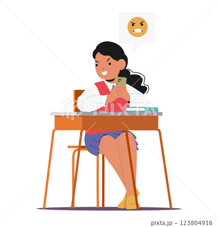 Schoolgirl character using cyber bullying to send hate reaction for classmates in social media Schoolgirl character using cyber bullying to send hate reaction for classmates in social media 123804916