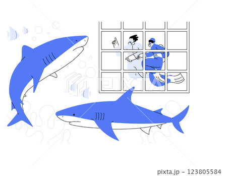 Diving with sharks isolated cartoon vector illustrations. 123805584