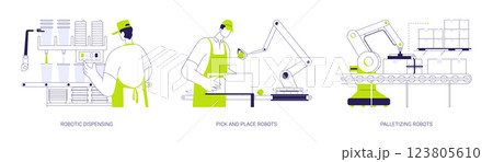 Industry robots abstract concept vector illustrations. 123805610