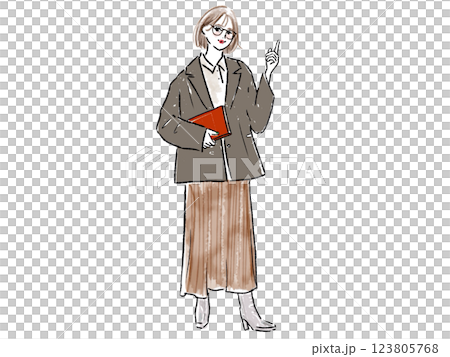 指をさすボブヘア女性のイラスト 123805768