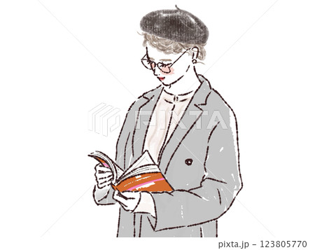 本を読む帽子の女性 123805770