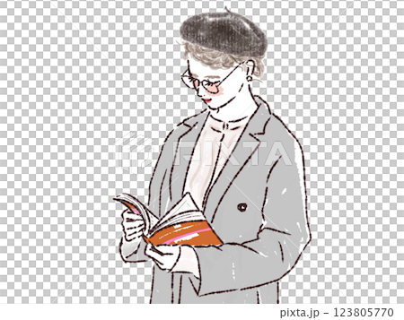 本を読む帽子の女性 123805770