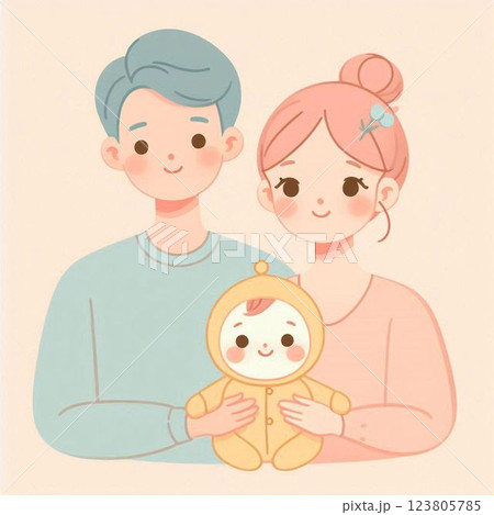 赤ちゃんを抱っこする若い夫婦 123805785