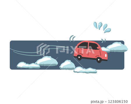 雪、路面凍結ででスリップする車のイラスト 123806150
