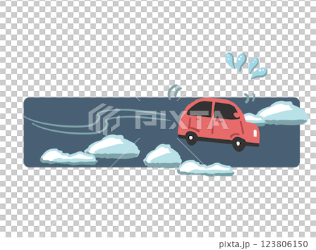 雪、路面凍結ででスリップする車のイラスト 123806150