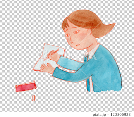 ノートをとる女性の水彩イラスト 123806928