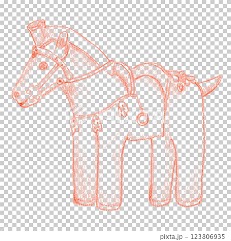 Hand-drawn illustration of a horse-shaped clay figure 123806935