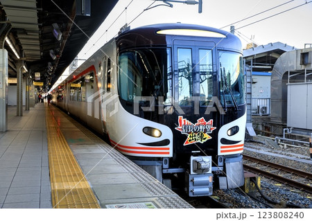 名古屋駅に停車中のHC85系特急ひだ（信長の野望コラボラッピング） 123808240