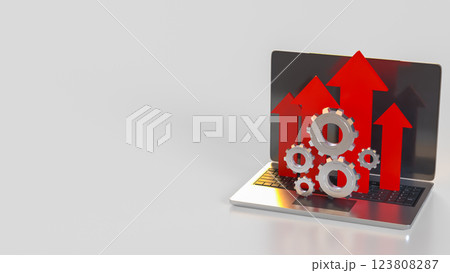 The Arrow and Gear on Notebook  for Business concept 3d Rendering. 123808287