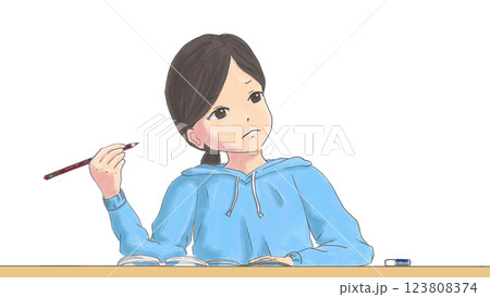 悩む女の子 考える女の子 アニメ風手描きイラスト 悩む女の子 考える女の子 アニメ風手描きイラスト 123808374