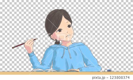 悩む女の子 考える女の子 アニメ風手描きイラスト 悩む女の子 考える女の子 アニメ風手描きイラスト 123808374