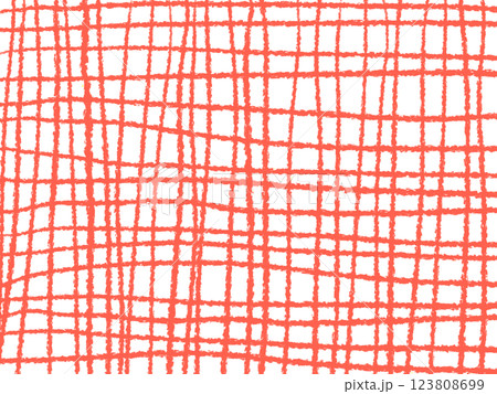 ラフな手描きの赤色チェック柄 123808699