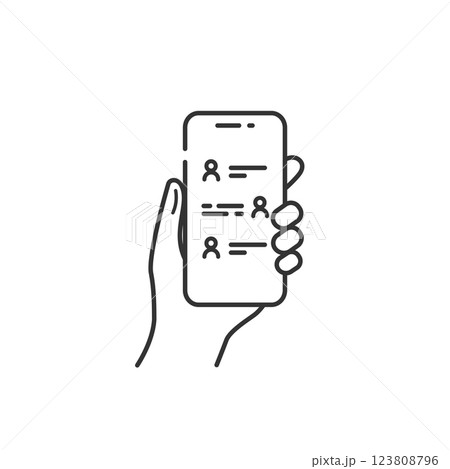 スマホでSNSを見るベクターアイコン(線画・モノクロ) スマホでSNSを見るベクターアイコン(線画・モノクロ) 123808796