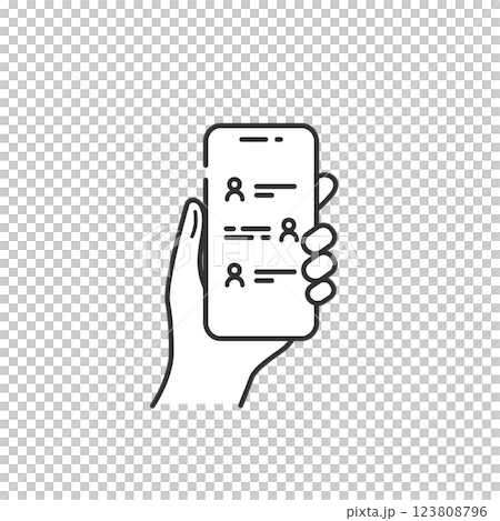 スマホでSNSを見るベクターアイコン(線画・モノクロ) スマホでSNSを見るベクターアイコン(線画・モノクロ) 123808796