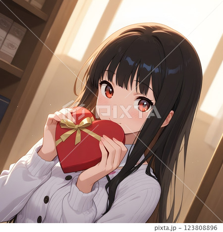 プレゼントを渡す女の子　告白　バレンタイン　恋愛　卒業 123808896