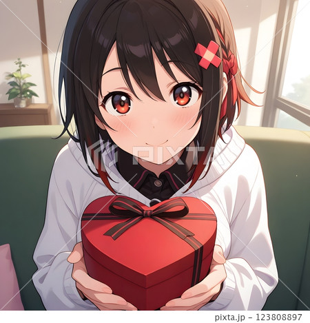 プレゼントを渡す女の子　告白　バレンタイン　恋愛　卒業 123808897