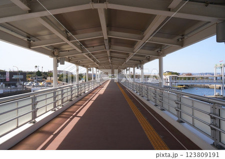 海の上に架けられたフェリーへ乗るための通路 海の上に架けられたフェリーへ乗るための通路 123809191