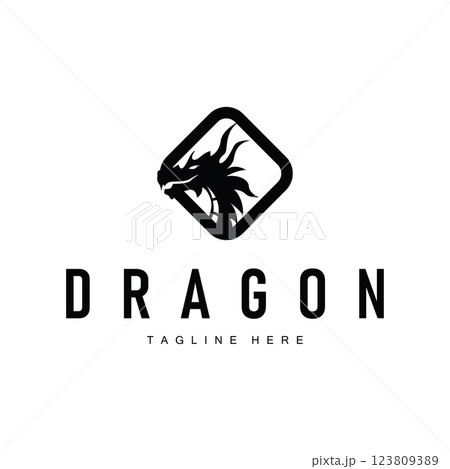 dragon logo design silhouette mythical animal legend with vintage concept old minimalist simple templet 123809389