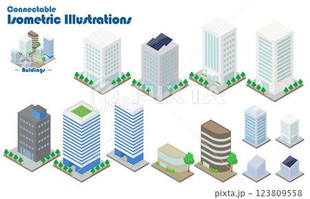 つながる！アイソメイラスト【オフィスビル】 123809558