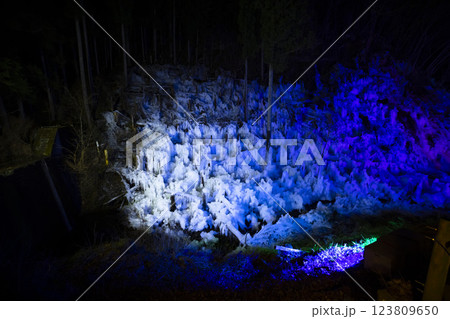 ライトアップされたあしがくぼの氷柱 ライトアップされたあしがくぼの氷柱 123809650