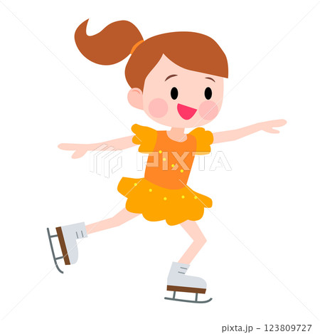 オレンジ色のコスチュームを着てフィギュアスケートをする女の子のイラスト 123809727
