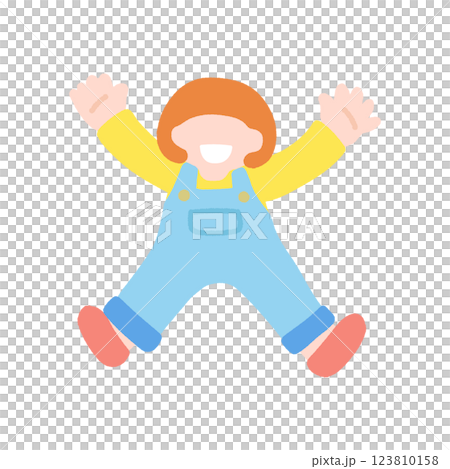 楽しそうにジャンプするこども（女の子）のフラットなイラスト 123810158
