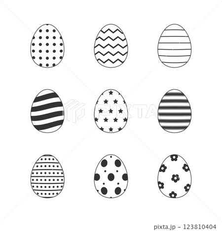 Line Icon set of monochrome easter eggs for holiday, flat design on white background. Vector illustration 123810404