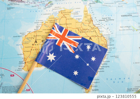 Bangkok, Thailand November, 2024 Australia flag on world map. Bangkok, Thailand November, 2024 Australia flag on world map. 123810555
