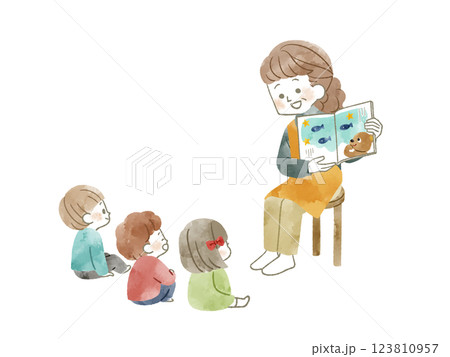 絵本の読み聞かせ-水彩 123810957