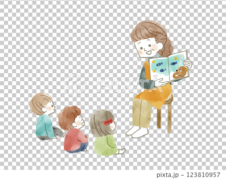 絵本の読み聞かせ-水彩 123810957