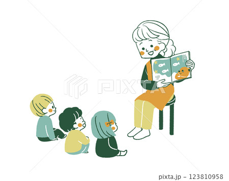 絵本の読み聞かせ-4色 絵本の読み聞かせ-4色 123810958