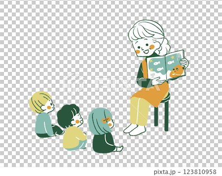 絵本の読み聞かせ-4色 絵本の読み聞かせ-4色 123810958