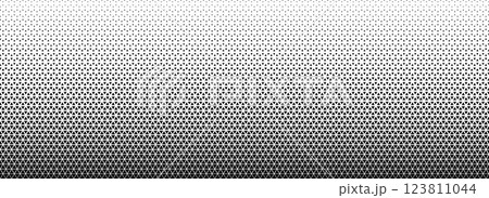 Triangle halftone gradient texture. Black geometric triangular tech pattern background. Abstract fading gradation wallpaper. Regular mosaic pop art backdrop for poster, banner, booklet. Vector Triangle halftone gradient texture. Black geometric triangular tech pattern background. Abstract fading gradation wallpaper. Regular mosaic pop art backdrop for poster, banner, booklet. Vector 123811044