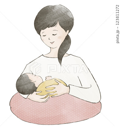 授乳する女性と母乳を飲む赤ちゃん 授乳する女性と母乳を飲む赤ちゃん 123811272