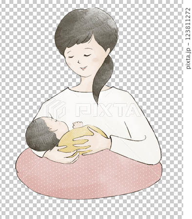 授乳する女性と母乳を飲む赤ちゃん 授乳する女性と母乳を飲む赤ちゃん 123811272